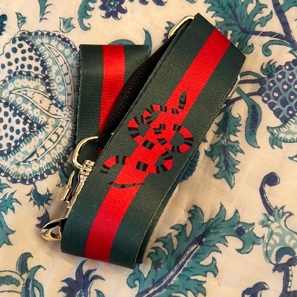 Clearly Bags Red & Green Striped Purse Strap w/ Leather & Snake details